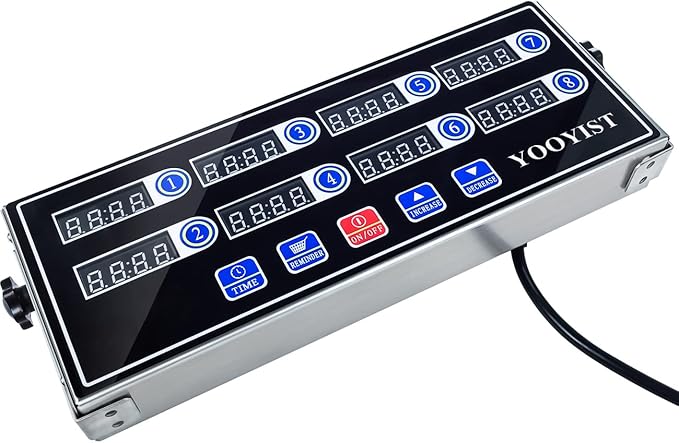 Commercial 8 Channel Kitchen Timer Digital Restaurant Timers Professional Loud Alarm Cooking Reminder for Food Truck Fryer Bakery Pizza Coffee Heavy Duty