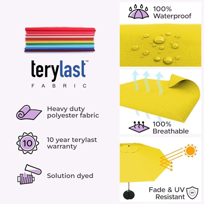 Midtown Umbrellas Push and Pop 9 Feet Outdoor Umbrella, Sunflower (Yellow) Polyester Fabric - Fiberglass Ribs Deck Patio Umbrella, Backyard Umbrella, Garden Umbrella & Pool Umbrella - Black Pole