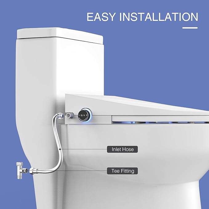 Electric Bidet Toilet Seat Elongated, Heated Toilet Seat with Bidet, Remote Control Wash, Warm Air Dryer, LED Light, Quiet Operation, Stainless Steel Nozzle, Smart Toilets (V Shape)