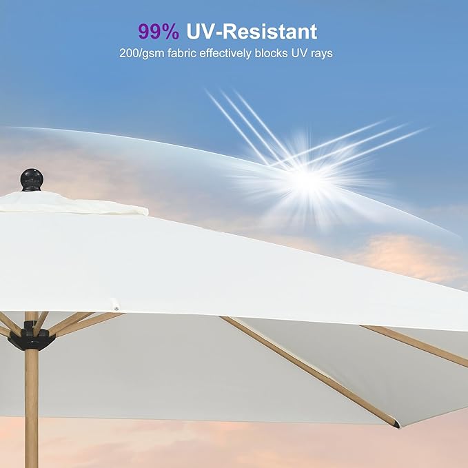 PURPLE LEAF 10' x 10' Square Patio Umbrella Outdoor Table Umbrella Aluminum Market Umbrella with 8 Sturdy Ribs & Crank Outdoor Umbrellas for Garden Deck Patio, Cream