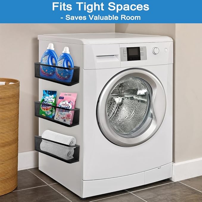 Picowe Magnetic Laundry Organizer, Large Magnet Basket for Laundry Room,16.5lb Capacity Magnetic Shelf for Washer /Dryer, Fridge & Small Spaces ( B, White)