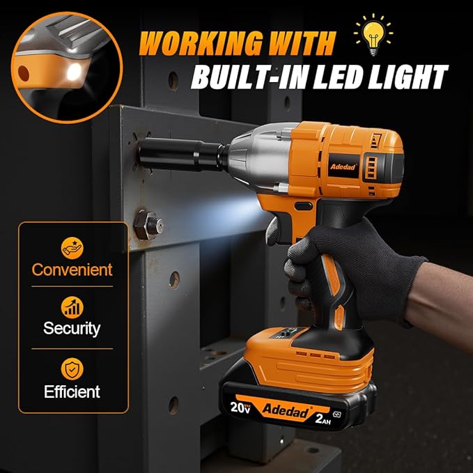 1/2 Power Impact Wrench 400N.m/ 300ft-lbs Impact Gun Cordless Electric Impact Driver with Battery and Charger include 17/19/20/21mm Sockets and 5 inch Extension Rod