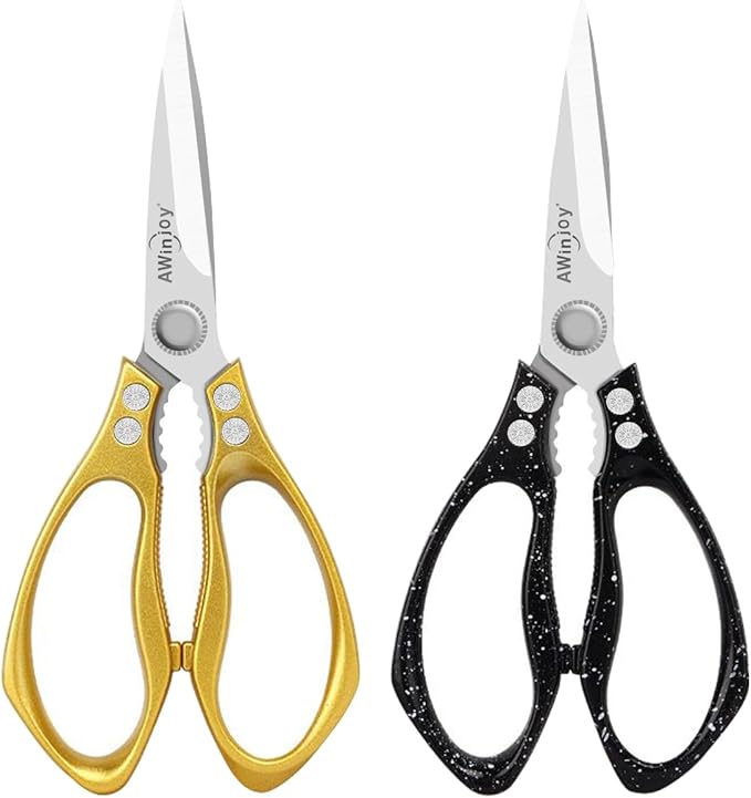 Kitchen Scissors, Heavy Duty Sharp Kitchen Shears, Dishwasher Safe, Multipurpose Cutting Scissors for Kitchen, Meat, Chicken, Fish, Poultry, Herbs, Bread, Kitchen Gadgets, Gift (Gold)