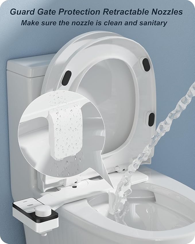 Bidet Attachment for Toilet, Non-Electric Toilet Bidet Attachment Self Cleaning Dual Retractable Nozzles for Frontal &Rear Wash