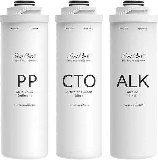 SimPure T1-400ALK 6-Month Replacement Filter Cartridge Pack Set for T1-400ALK Tankless Reverse Osmosis Water Filter System (1*PP Filter+1*CTO Filter+1*ALK Filter)