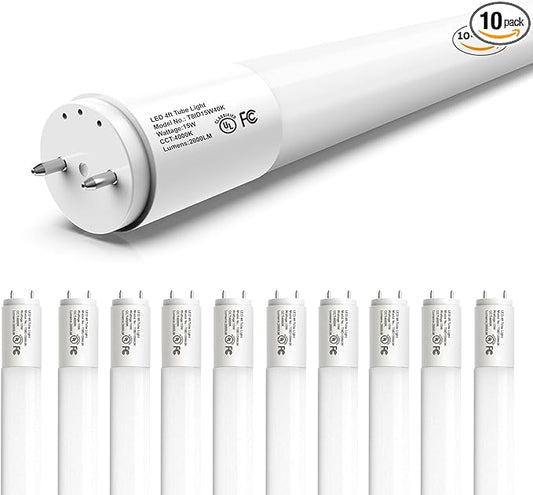 T8 LED Bulbs 4 Foot, 10-Pack 4FT LED Tube Light, 4000K, Natural Light (Ballast Remove Required, Single END Power), NOT Direct Fluorescent Replacement