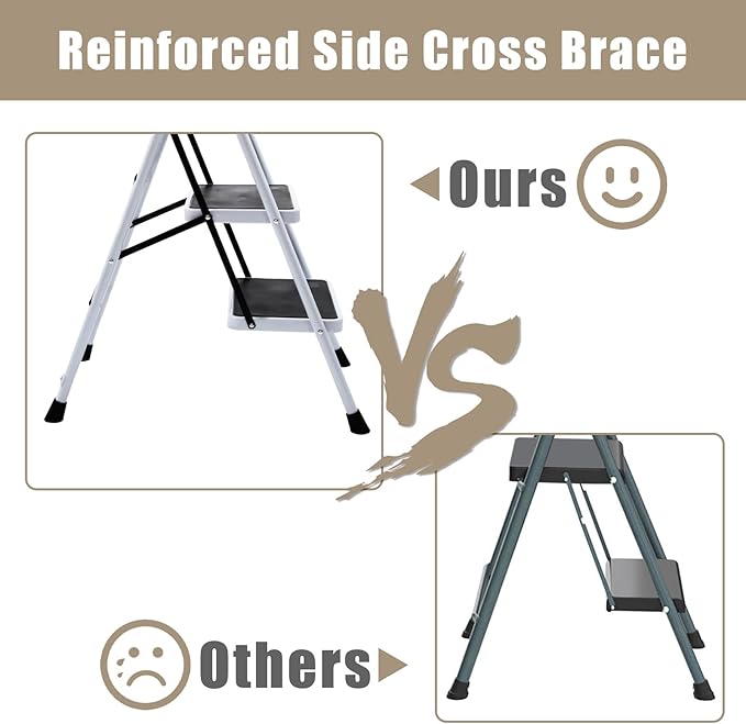 Wiberwi 3 Step Ladder Folding Step Stool for Adults with Top Handrail 330 Lbs Capacity, Lightweight & Portable Step 3 Stool Ladders with Wide Pedal for Home Kitchen Sturdy Steel Frame