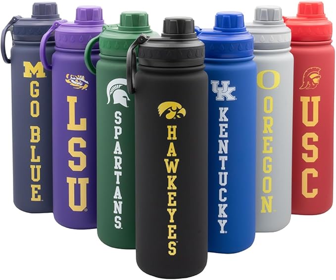 Iowa Hawkeyes Water Bottle - Black Double Walled Stainless Steel 24 oz Keeps Drinks Cold or Hot