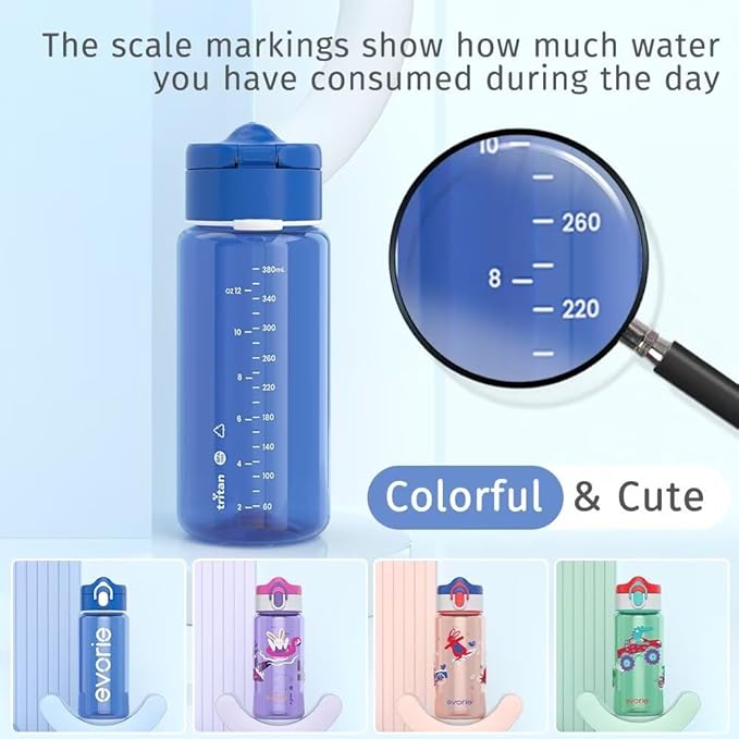 Evorie Tritan Kids Water Bottle for School No Straw 13oz BPA Free Plastic Sports Bottle Reusable Lightweight Leak Proof Travel Drinks Bottle Spout Drinking Cup Running Flip Top