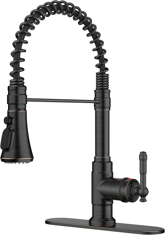 FORIOUS Antique Kitchen Faucet with Pull Down Sprayer, Oil Rubber Brown, High Arc Single Handle Vintage Spring Sink Faucet 1 or 3 Hole for Pot Filler, Farmhouse Camper Laundry Camper