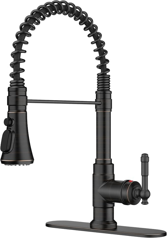 FORIOUS Antique Kitchen Faucet with Pull Down Sprayer, Oil Rubber Brown, High Arc Single Handle Vintage Spring Sink Faucet 1 or 3 Hole for Pot Filler, Farmhouse Camper Laundry Camper