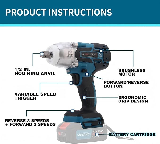 Cordless Impact Wrench Kit, 20V MAX Electric Impact Gun, 737Ft-lbs(1000N.m) Brushless Impact Wrenches, Power Impact Wrenches with 5-Mode Speed,Torque Wrench 1/2 Drive for Car/Truck RV/Mower