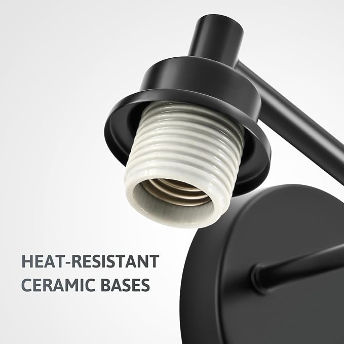 VONLUCE Bathroom Light Fixtures, 2-Light Bathroom Vanity Light with Globe Glass Shades E26 Sockets, Vanity Lights for Bedroom Hallway Living Room, Black Finish