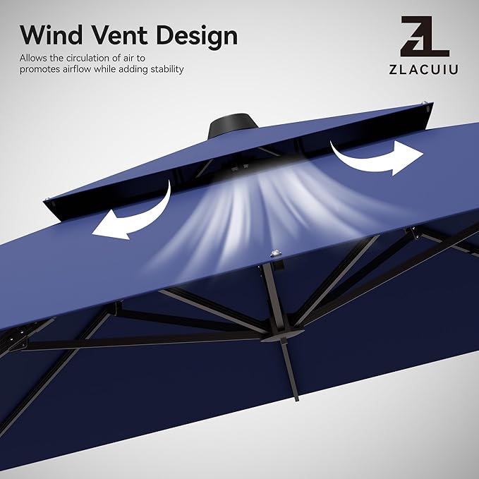 9x12FT Cantilever Patio Umbrella - Heavy Duty Double Layer Offset Design with 360° Rotation, Large Rectangle Sun Shade Umbrella for Garden, Deck, Pool, Backyard, Navy