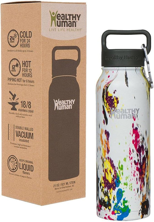 Healthy Human Stainless Steel Water Bottle | Double Walled Vacuum Insulated Water Thermos for Adults | Eco-Friendly Travel Bottles with Leak Proof Lid (Art Deco, 16 oz/ 473 ML)