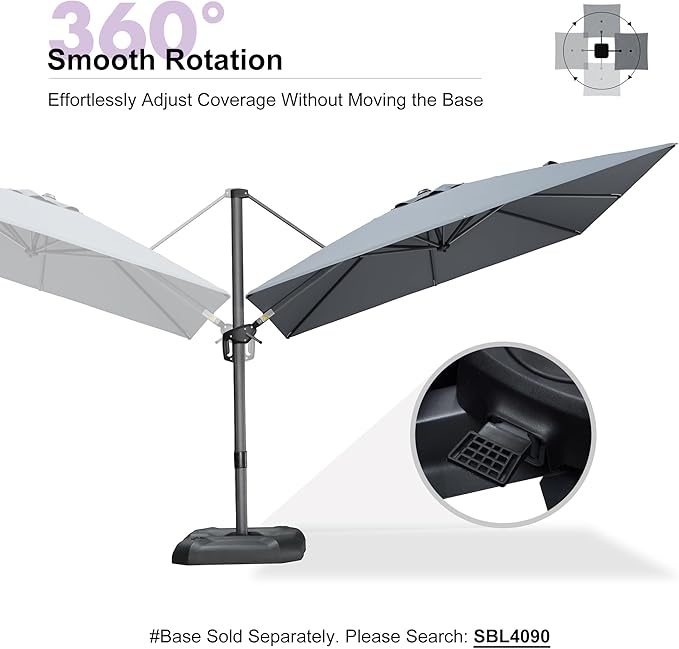 PURPLE LEAF 9 Feet Patio Umbrella Outdoor Cantilever Square Umbrella Aluminum Offset Umbrella with 360-degree Rotation for Garden Deck Pool Patio, Light Grey