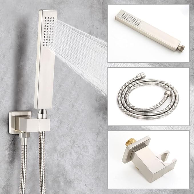 POP SANITARYWARE Shower Tub Faucet Set Brushed Nickel Bathroom 8 Inch Shower Head System with Tub Spout Wall Mounted Singe Handle Tub and Shower Trim Kit with Valve