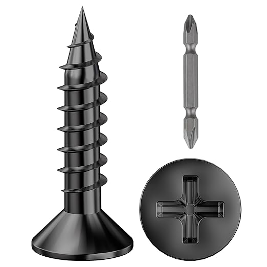 (500Pcs) #8x3/4 Black Wood Screw Quick Metal Self Tapping Flat Head