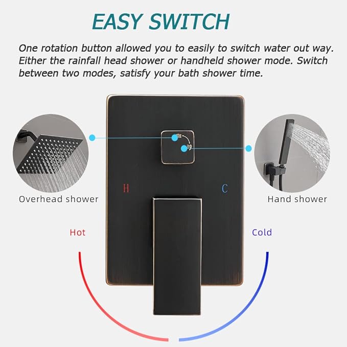 Oil Rubbed Bronze Shower System with 8'' Rainfall Shower Head, Handheld Shower head, Bathroom Luxury Rain Mixer Shower Combo Set Wall Mounted Shower Faucet Rough-in Valve and Trim Kit