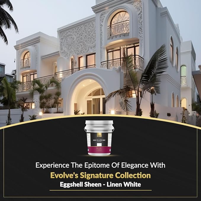 EVOLVE Signature Paint & Primer: Luxury Paint & Primer for Indoor & Outdoor Surfaces, Minimal Odor, Eggshell Sheen (Linen White, 5 Gallon)