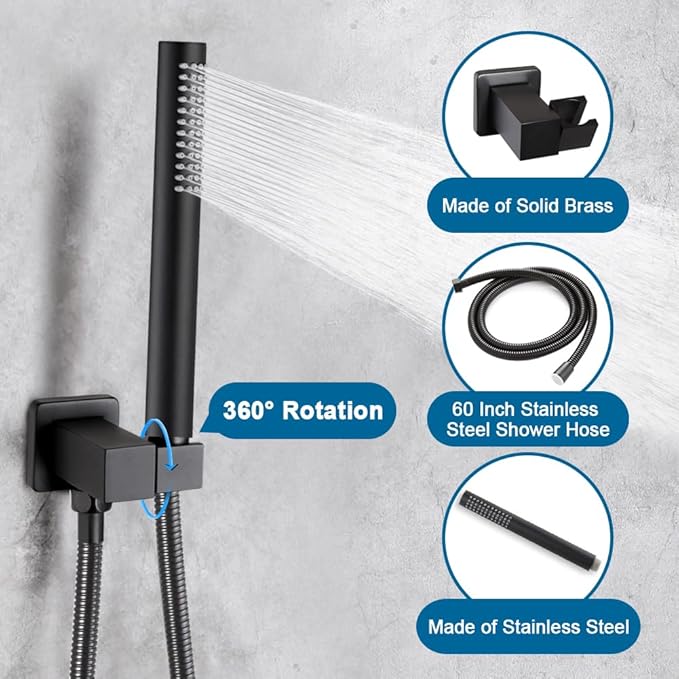 POP SANITARYWARE Matte Black Shower Faucet Set Rainfall 10 Inch Shower Head and Handle Set Bathroom Rain Shower System Wall Mounted Shower Fixture Include Shower Valve and Trim Kit