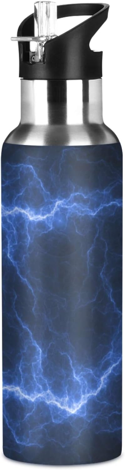 Qilmy Black and White Leopard Water Bottle Vacuum Insulated Stainless Steel Water Bottles with Straw Lid Leakproof Wide Mouth Water Flask for Fitness Outdoor Sports, 20 oz