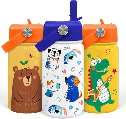 Dog Water Bottle - Kids Water Bottle with Straw Lid - 12 Oz Insulated Stainless Steel Water Bottles for Toddlers Kid Boys - Travel Cup for School Sports