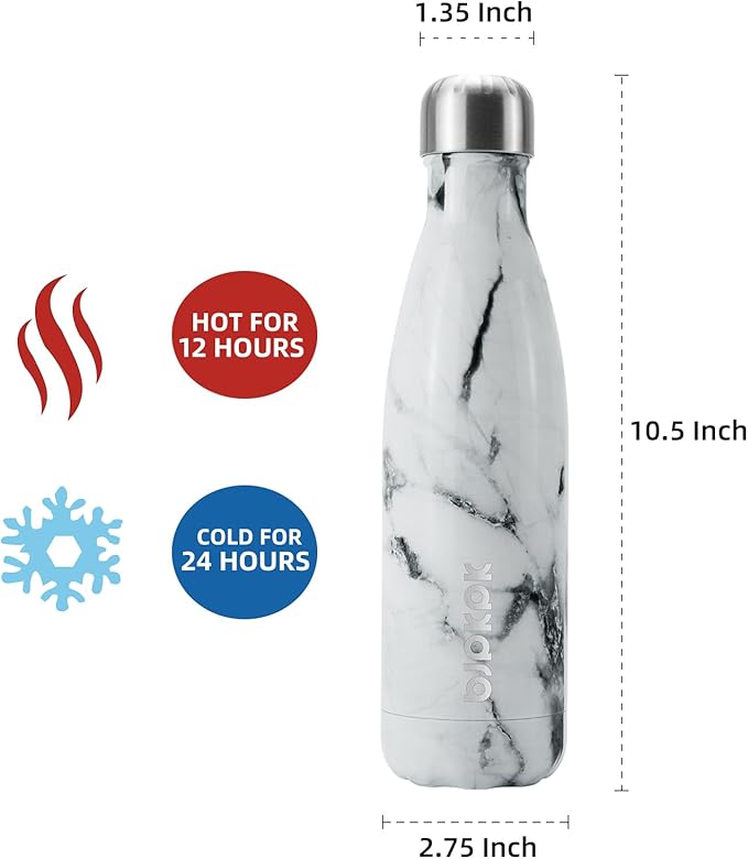 BJPKPK Insulated Water Bottles -17oz/500ml -Stainless Steel Water Bottles,Sports Water Bottles Keep Cold for 24 Hours and Hot for 12 Hours,BPA Free Water Bottle,Marble Frozen