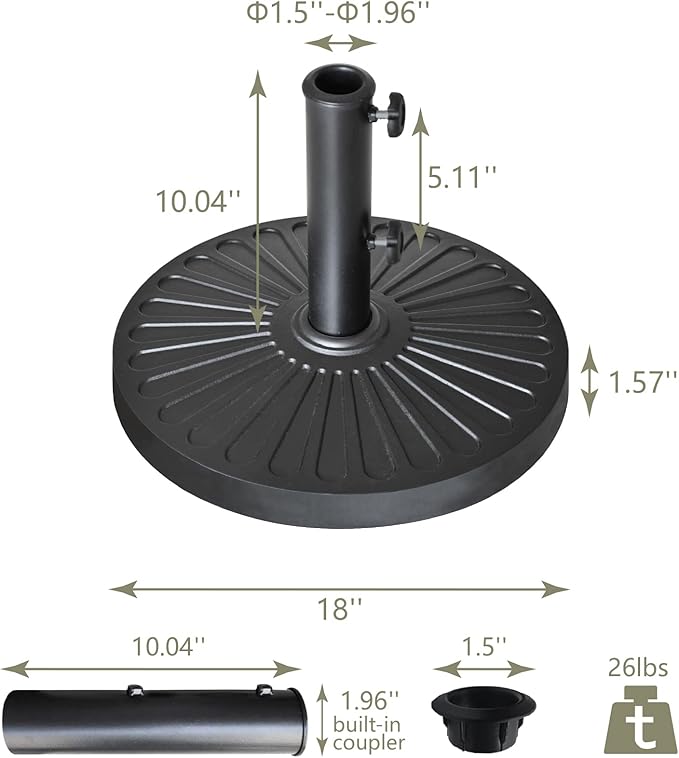 EliteShade USA Umbrella Base Stand Market Patio Outdoor Heavy Duty Umbrella Holder with Concave Radial Pattern,Black