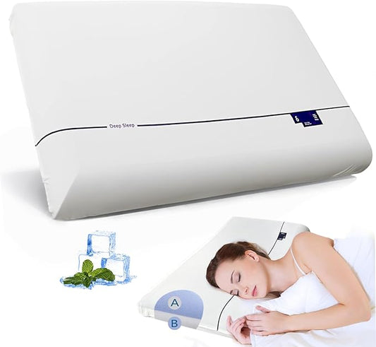 Grandisk Memory Foam Pillows for Neck Pain Relief Dual Core Side Back Stomach Cervical Pillow with Ergonomic