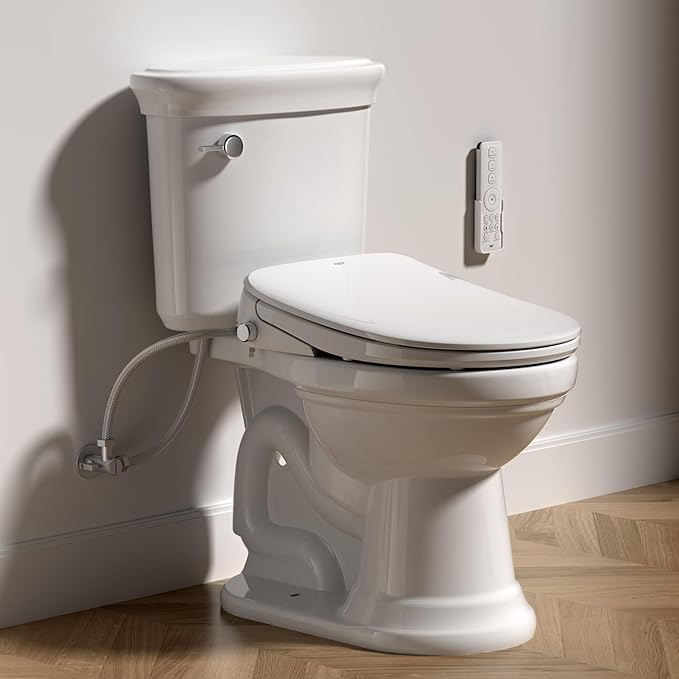 R&T V305 Round Bidet Toilet Seat, Electri Bidet Seat with Adjustable Warm Water, Air Dryer, Heated Seat, Night Light, Deodorization