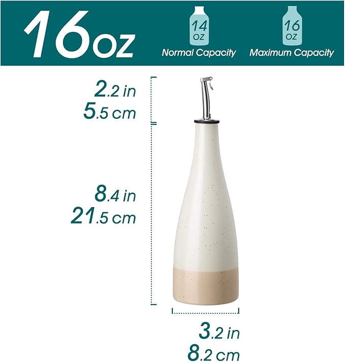 vancasso 16 Oz Ceramic Olive Oil Dispenser Bottle, Bottle Dispenser with Spout and Funnel for Kitchen,Suitable for Oil, Vinegar, Coffee Syrups & Other Liquids，Cream