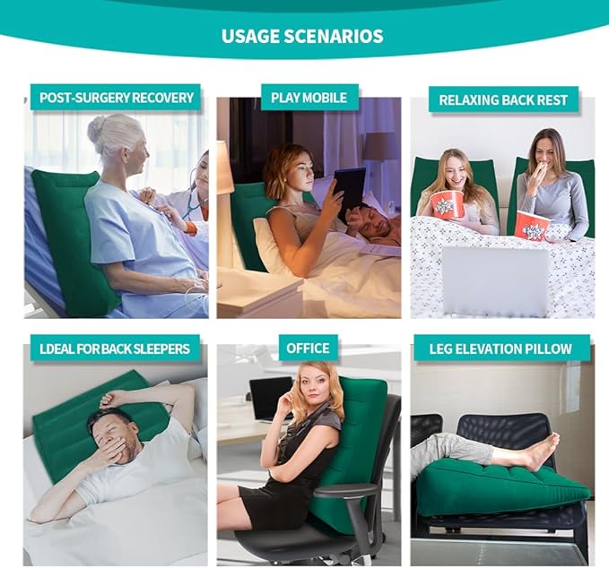 Nevife Inflatable Triangle Bed Wedge Pillow-Fast Inflating/Deflation Valve-Portable Travel Leg Elevation,Adjustable Incline Pillow for Back Support,Sleeping, Acid Reflux,Snuoring,Footrest