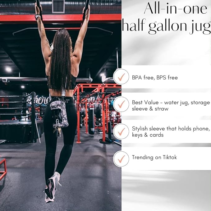 H2O Capsule 2.2L Half Gallon Water Bottle with Storage Sleeve and Covered Straw Lid – BPA Free Large Reusable Drink Container with Handle - Big Sports Jug, 2.2 Liter (74 Ounce)