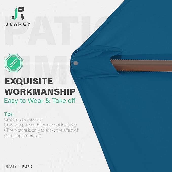 JEAREY 9 ft Patio Umbrella Replacement Canopy for 8 Ribs, Table Market Yard Umbrella Replacement Top Cover-Lake Blue (Canopy Only)