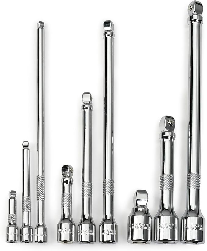 NEIKO 00249A Wobble Extension Bar Set | 9 Piece | 1/4”, 3/8”, 1/2” Drives | Cr-V Steel