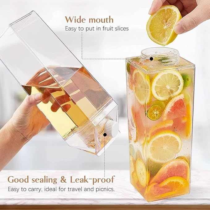 Milk Carton Water Bottles 17oz/500ml Leak Proof Plastic Water Bottle Reusable BPA Free Sports Water Bottle Carton Shaped Juice Milk Bottle for Gym Camping Hiking Travel Sports, Dishwasher Safe(1PCS)