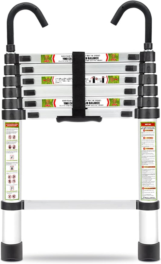 Telescopic Ladder, 6.5FT RIKADE Aluminum Telescoping Ladder with Non-Slip Feet and Stable Hook, Portable Extension Ladder for Household and Outdoor Working, 330lb Capacity