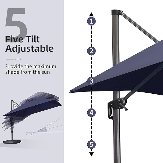 PURPLE LEAF 10' X 13' Patio Umbrella Outdoor Cantilever Rectangle Umbrella Aluminum Offset Umbrella with 360-degree Rotation for Garden Deck Pool Patio, Navy Blue
