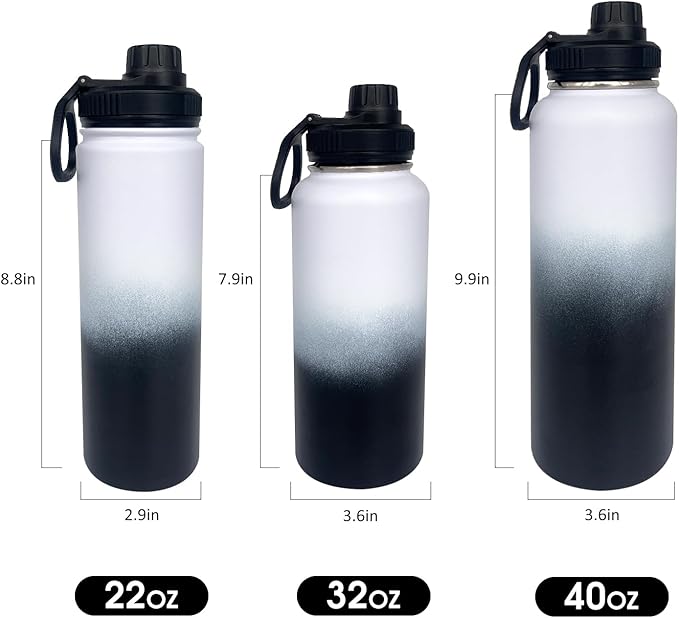 4pack 32 oz Insulated Water Bottle With Straw, Stainless Steel Sports Water Cup Flask with 2 Lids, Wide Mouth Travel Thermal Mug,Black white