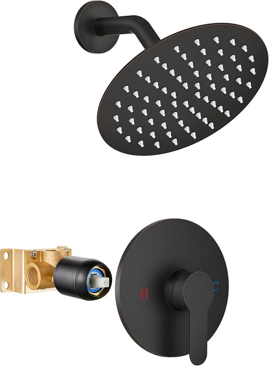 Airuida Shower Faucet Set,8 Inch Round Rainfall Shower Head,SUS304 Stainless Steel Single Handle Shower Trim Kit,Wall Mount Bathroom System with Female Threads Valve Oil Rubbed Bronze