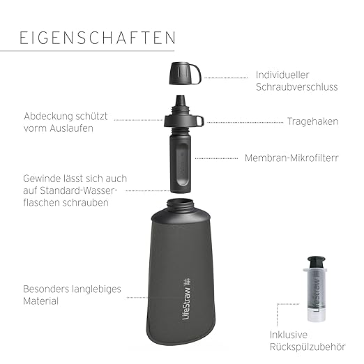 LifeStraw Peak Series - Collapsible Squeeze Bottle Water Filter System – 650ml for Trail Running, Through Hiking, Travel, Cycling, and Fishing; BPA-Free; Mountain Blue