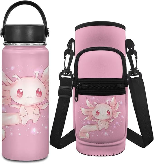Axolotl 18 OZ Stainless Steel Water Bottle for Girls Insulated Water Bottle and Water Bottle Carrier Bag Set Hot Water Bottle for Gifts