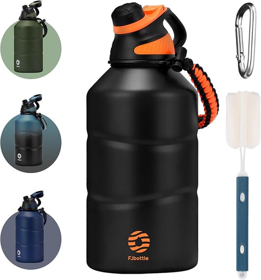Insulated Half Gallon Water Bottle 64oz with Magnetic Lid,Stainless Steel Double-Wall Vacuum Leak Proof Sports Insulated Jug with Paracord Handle, Keep Water Hot & Cold for Outdoor,Gym