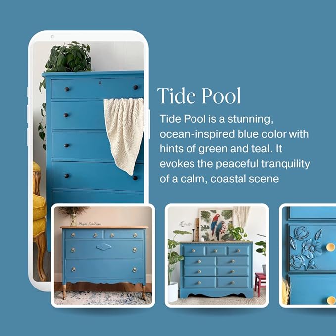 Country Chic All-in-One Chalk Paint for Furniture, Cabinets, Home Decor, Eco-Friendly, Matte Finish, Built-In Primer & Top Coat for Wood, Metal - Tide Pool (Blue) - 4 oz (118 ml)