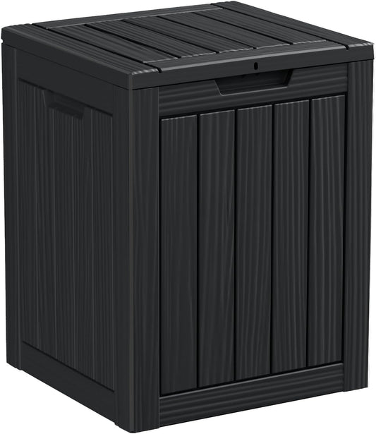 28 Gallon Resin Deck Box, Lockable Patio Outdoor Storage Box for Furniture, Garden Tools and Tools Storage, Waterproof Outside Storage Boxes - Black