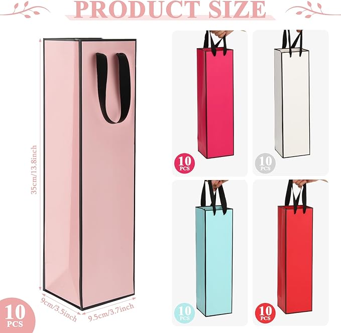 Fumete 50 Pack Wine Bottle Gift Bags Paper Wine Gift Bags Bulk 13.8x3.7x3.5 Wine Bags with Handles Appreciation Gifting Bags for Christmas Wedding Anniversary Birthday Party(Multicolor)