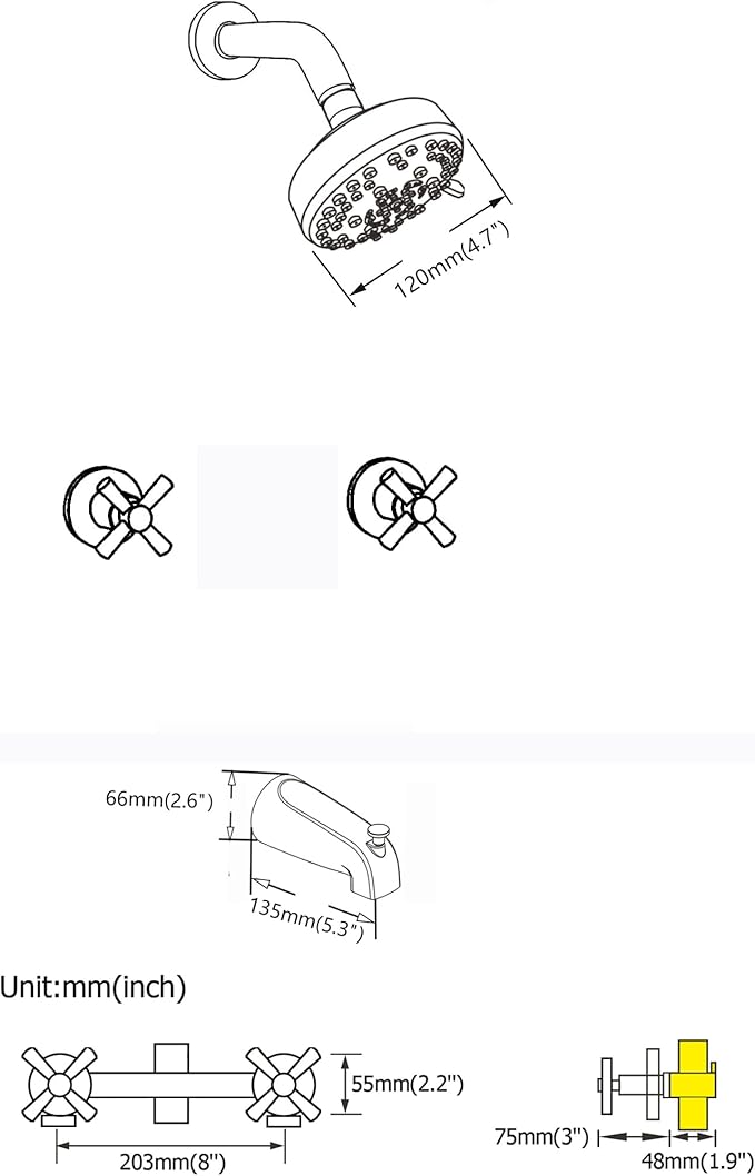 2 Handle Tub Shower Faucet Bathtub Shower Faucet Set, Tub and Shower Trim Kit Chrome Wall Mounted