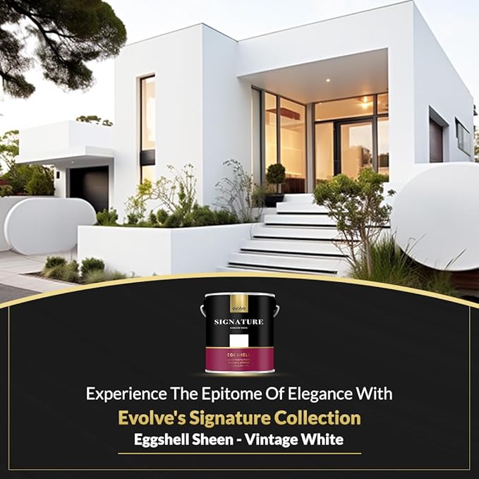 EVOLVE Signature Paint & Primer: Luxury Paint & Primer for Indoor & Outdoor Surfaces, Minimal Odor, Eggshell Sheen (Vintage White, 1 Gallon)