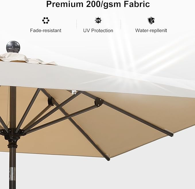 PURPLE LEAF 6' x 6' Square Patio Umbrella Outdoor Table Umbrella Aluminum Frame Market Umbrella Sun Umbrella with 8 Sturdy Ribs & Tilt for Garden Deck Lawn & Pool Beige